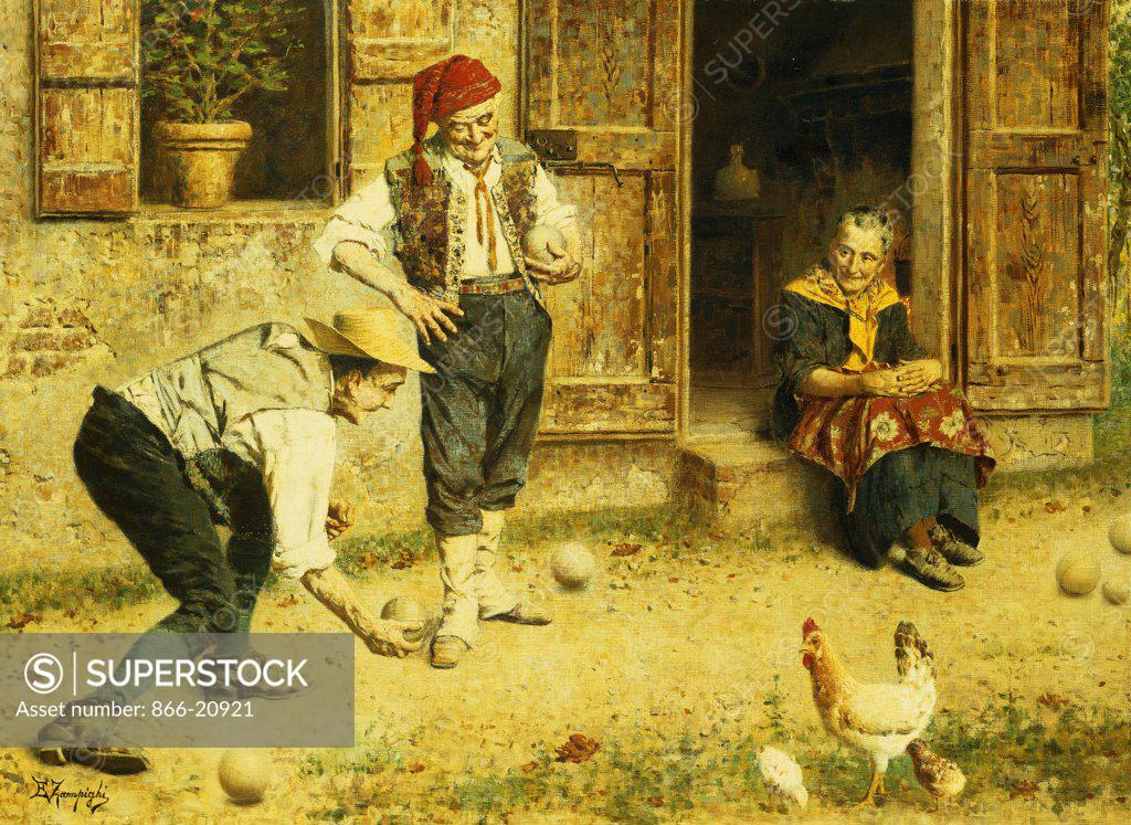 Stock Photo: 866-20921 A Game of Bocci. Eugenio Zampighi (1859-1944). Oil on canvas. 56.5 x 76.8cm.