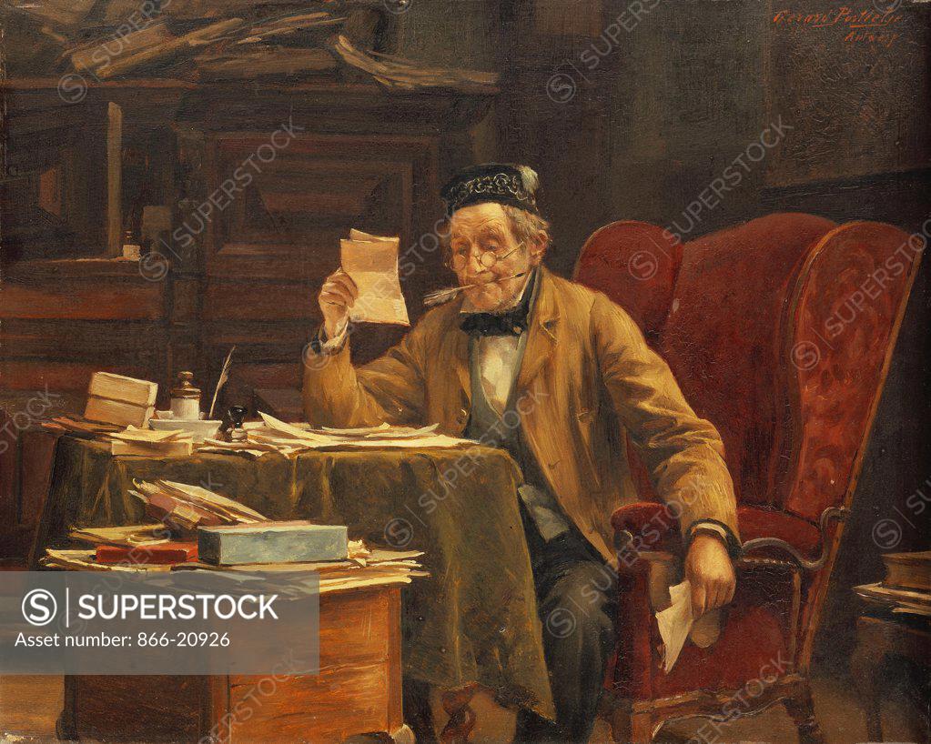 Stock Photo: 866-20926 The Academic. Gerard Jozef Portielje (1856-1929). Oil on panel. 32.3 x 40cm.