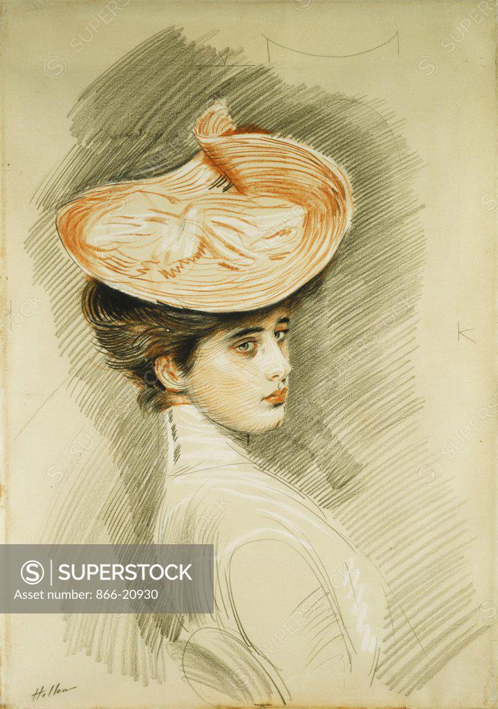 Stock Photo: 866-20930 Portrait of a Lady, thought to be Madame Helleu. Paul Cesar Helleu (1859-1927). Black, red and white chalk. 61.8 x 44cm.