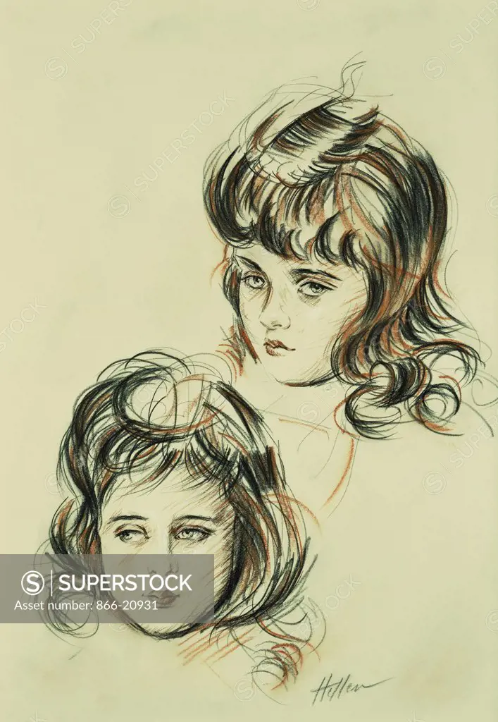 Two Studies of Ellen, the Artist's Daughter. Paul Cesar Helleu (1859-1927). Black, red and white chalk. 52 x 37.5cm.