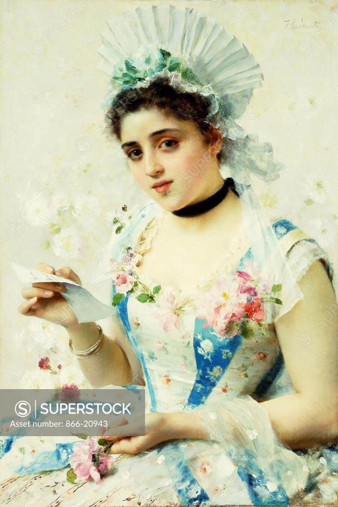 Stock Photo: 866-20943 The Letter. Federigo Andreotti (1847-1930). Oil on canvas. 62.2 x 42cm.