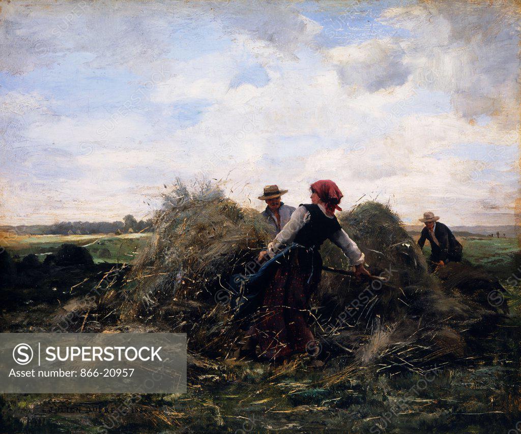 Stock Photo: 866-20957 The Harvesters. Julien Dupre (1851-1910). Oil on panel. 38.7 x 46.3cm.