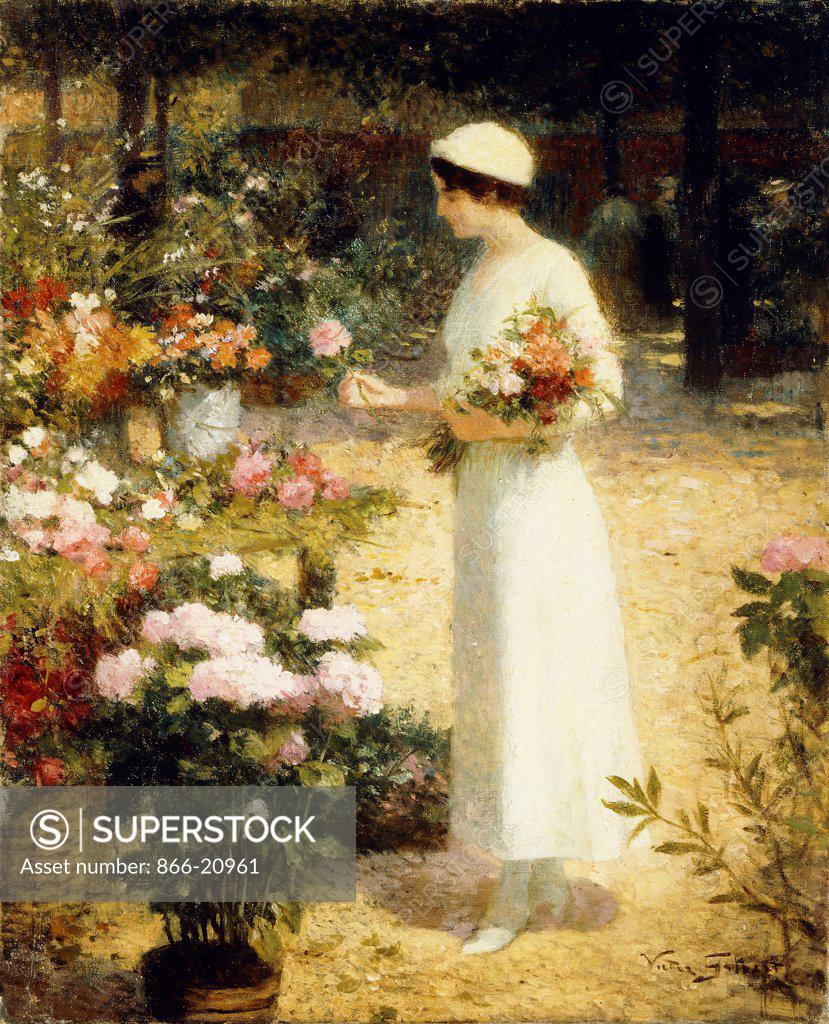Stock Photo: 866-20961 At the Flower Market. Victor Gabriel Gilbert (1847-1933). Oil on canvas. 47 x 38.8cm.