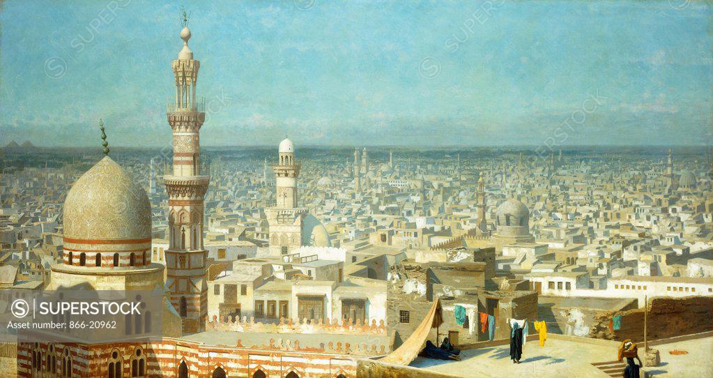 Stock Photo: 866-20962 View of Cairo. Jean Leon Gerome (1824-1904). Oil on canvas. 69.8 x 130.5cm.