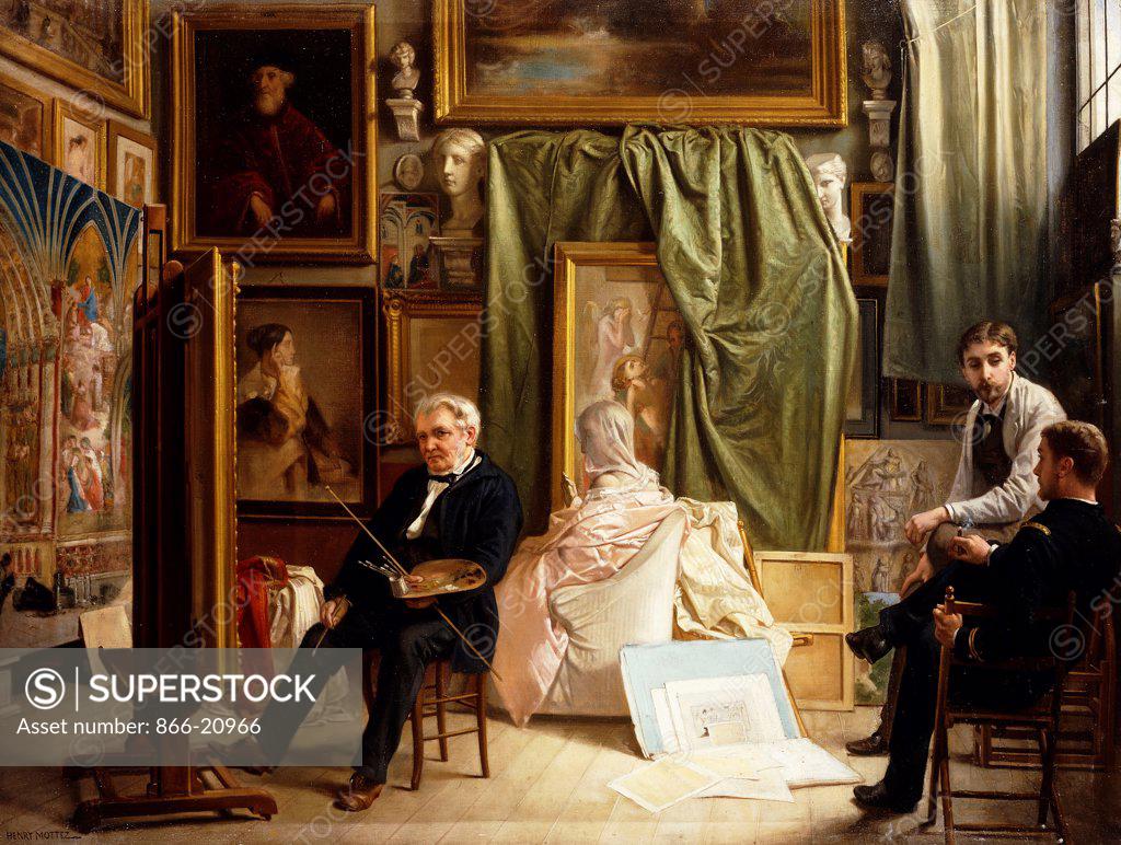 Stock Photo: 866-20966 The Artist's Studio. Victor Mottez (1809-1897).  Oil on canvas. 95.3 x 123.8cm.
