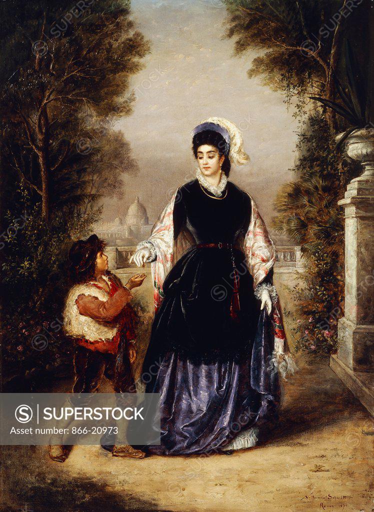 Stock Photo: 866-20973 The Generous Lady. Nathanial Schmitt (1847-1918). Oil on canvas. Painted in 1874. 78.7 x 59cm.
