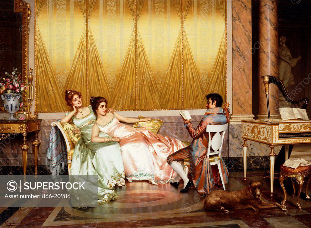 Stock Photo: 866-20986 The Poetry Reading. Vittorio Reggianini (1858-1938). Oil on canvas. 71.5 x 96.8cm.