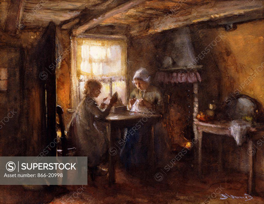 Stock Photo: 866-20998 A Quiet Afternoon. Bernardus Johannes Blommers (1845-1914). Watercolour and gouache. 29.3 x 37.9cm.