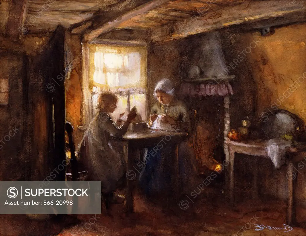 A Quiet Afternoon. Bernardus Johannes Blommers (1845-1914). Watercolour and gouache. 29.3 x 37.9cm.