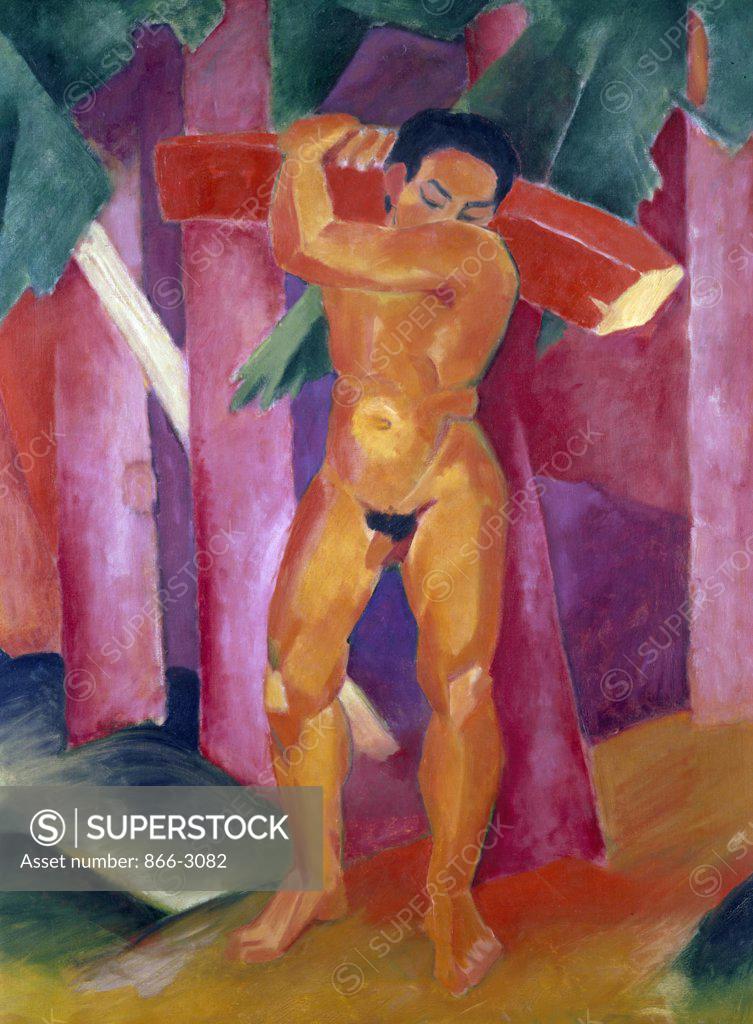 Stock Photo: 866-3082 Naked Man in Forest by Franz Marc, 1911, oil on canvas, (1880-1916), UK, England, London, Christie's