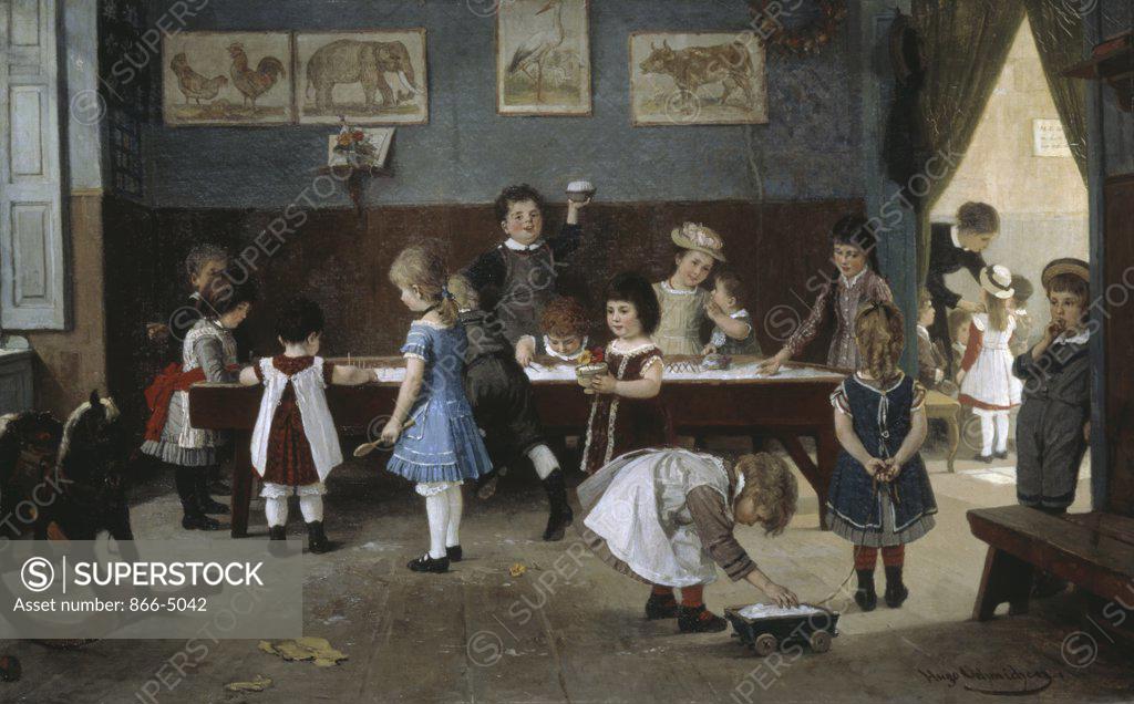 Stock Photo: 866-5042 In Kindergarten Im Kindergarten c. 1900 Hugo Oehmichen (1843-1932 German) Oil On Canvas Christie's Images, London, England