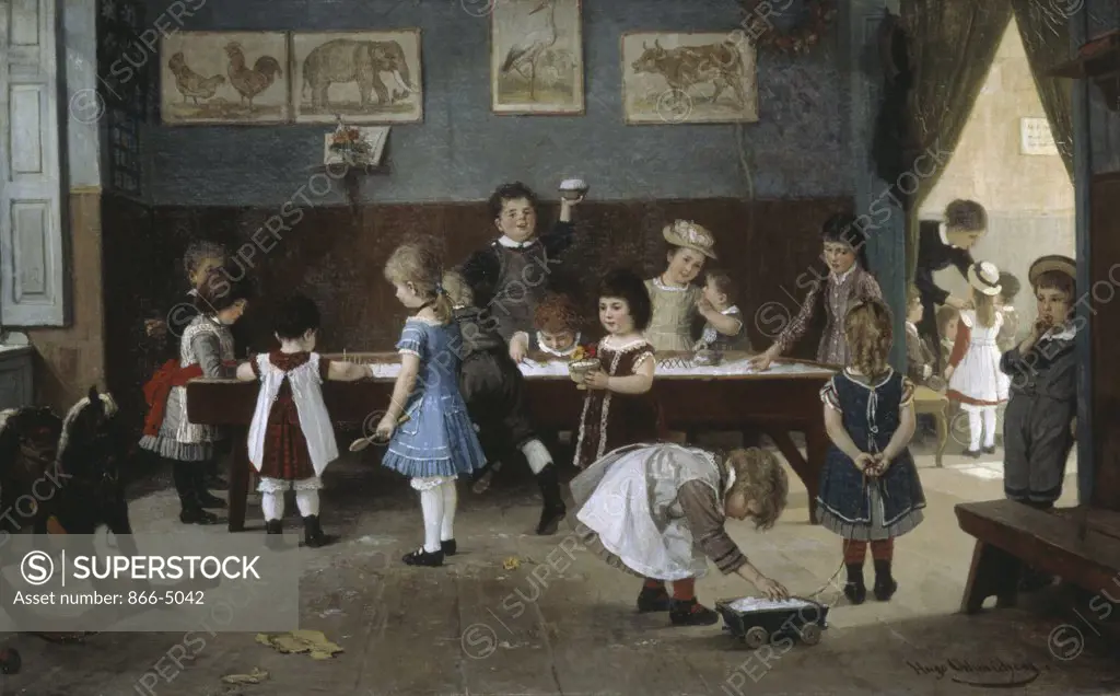 In Kindergarten Im Kindergarten c. 1900 Hugo Oehmichen (1843-1932 German) Oil On Canvas Christie's Images, London, England