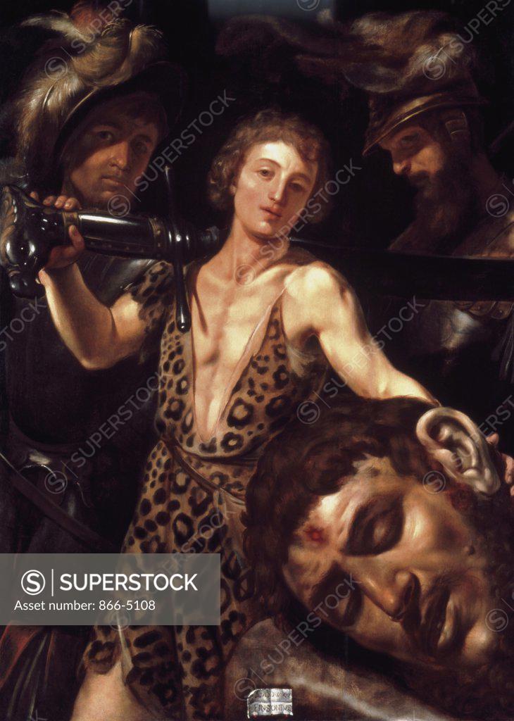Stock Photo: 866-5108 The Triumph Of David Over Goliath Louis Finson (1580-1617) Oil On Panel Christie's Images, London, England