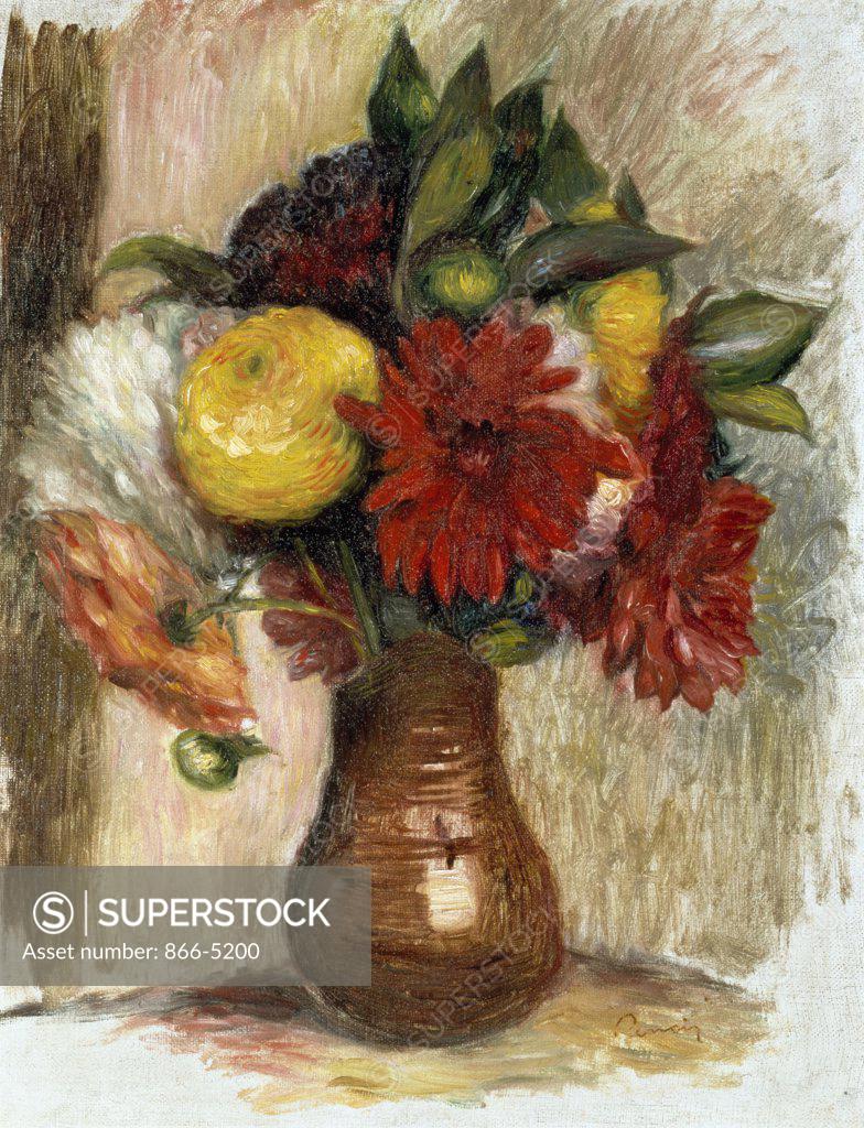 Stock Photo: 866-5200 Bouquet De Fleurs Au Pichet De Terre  Renoir, Pierre Auguste(1841-1919 French) Oil On Canvas Christie's Images, London, England 