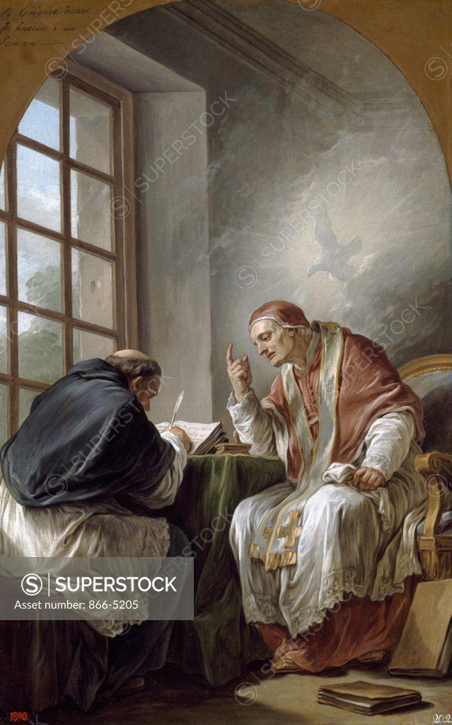 Stock Photo: 866-5205 Saint Gregory Dictating His Homilies: A Modello Vanloo, Carle(1705-1765 French) Oil On Canvas Christie's Images, London, England