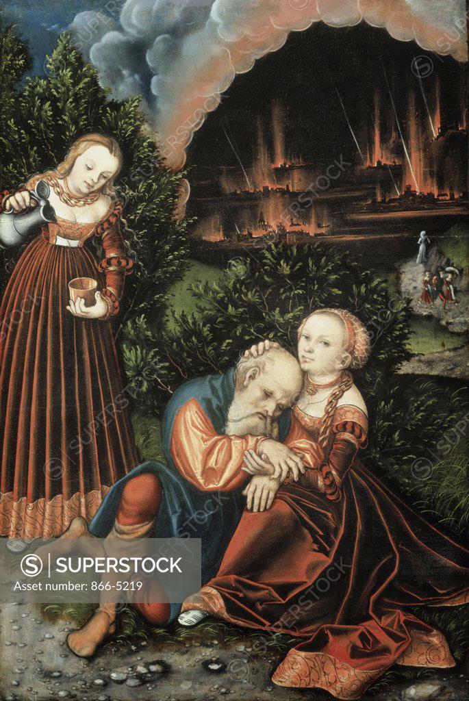 Stock Photo: 866-5219 Lot And His Daughters Lucas Cranach the Elder (1472-1553 German) Oil On Panel Christie's Images, London, England