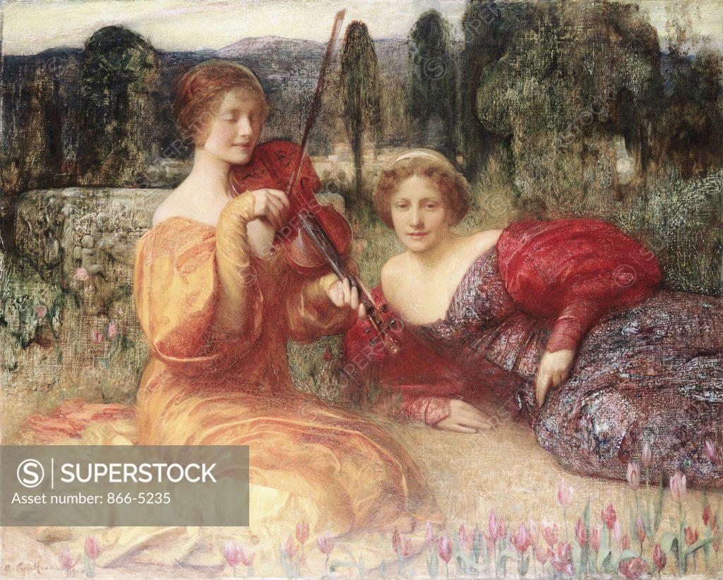 Stock Photo: 866-5235 Musicienne Du Silence 1900 Arthur Hacker, R.A.(1858-1919) Oil On Canvas Christie's Images, London, England