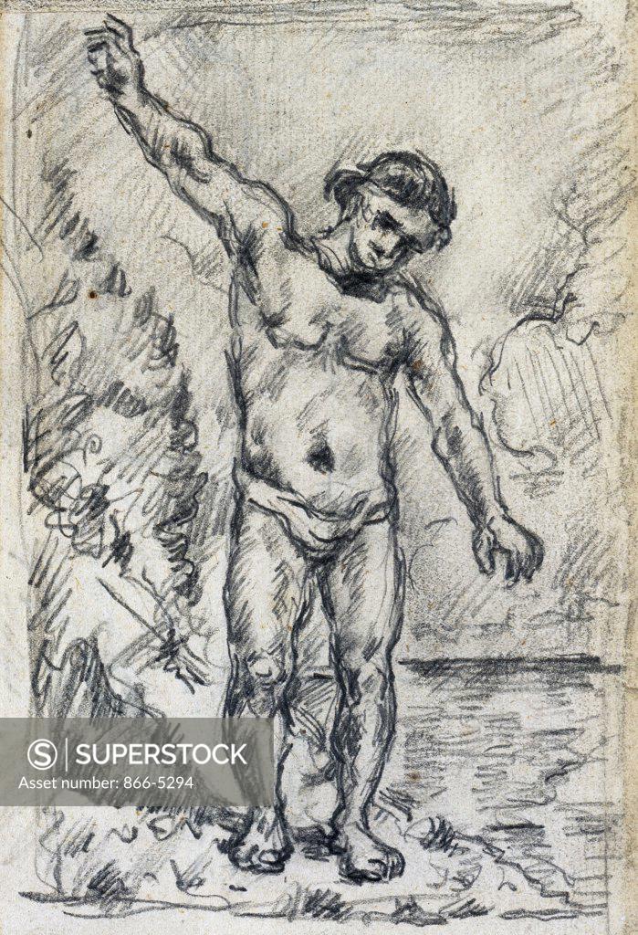 Stock Photo: 866-5294 Baigneur Aux Bras Ecartes  c.1874-1877 Paul Cezanne (1839-1906/French) Pencil On Paper Christie's Images, London, England