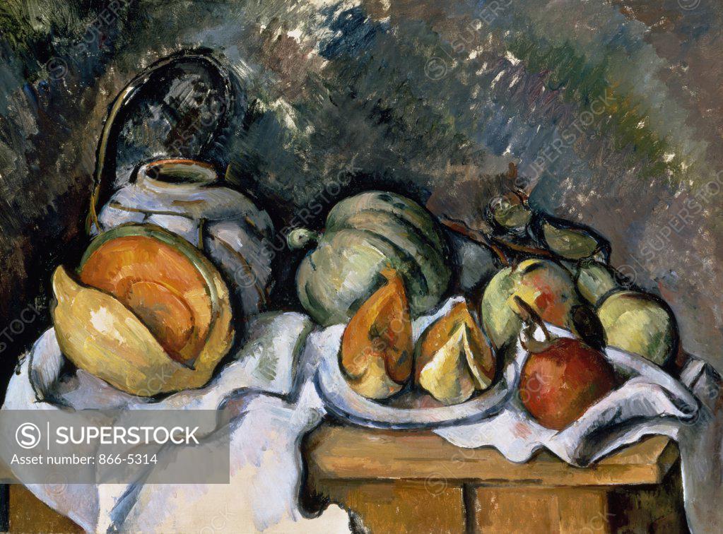 Stock Photo: 866-5314 Nature Morte Aux Fruits At Pot De Gingembre  c.1895 Cezanne, Paul(1839-1906 French) Oil On Canvas Christie's Images, London, England 