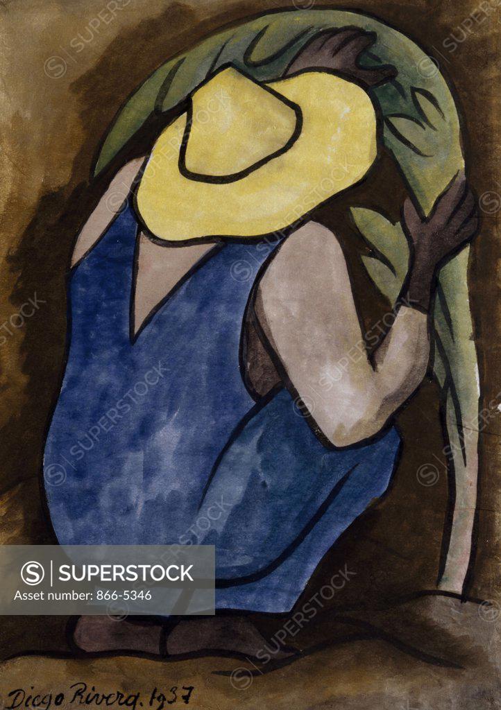 Stock Photo: 866-5346 Agricultor 1937 Diego Rivera (1886-1957 Mexican) Watercolor & ink on rice paper