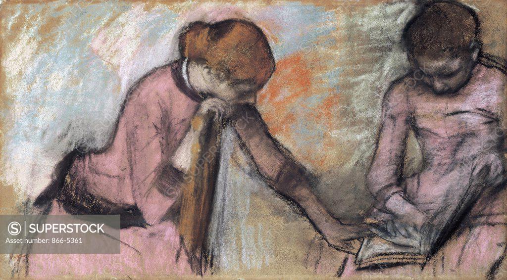 Stock Photo: 866-5361 Jeunes Filles Regardant un Album 1884 Edgar Degas (1834-1917 French) Pastel on paper