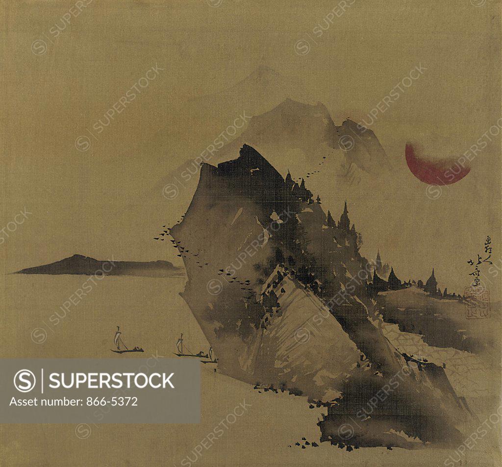 Stock Photo: 866-5372 River Landscape Katsushika Hokusai (1760-1849 Japanese) Ink & color on silk