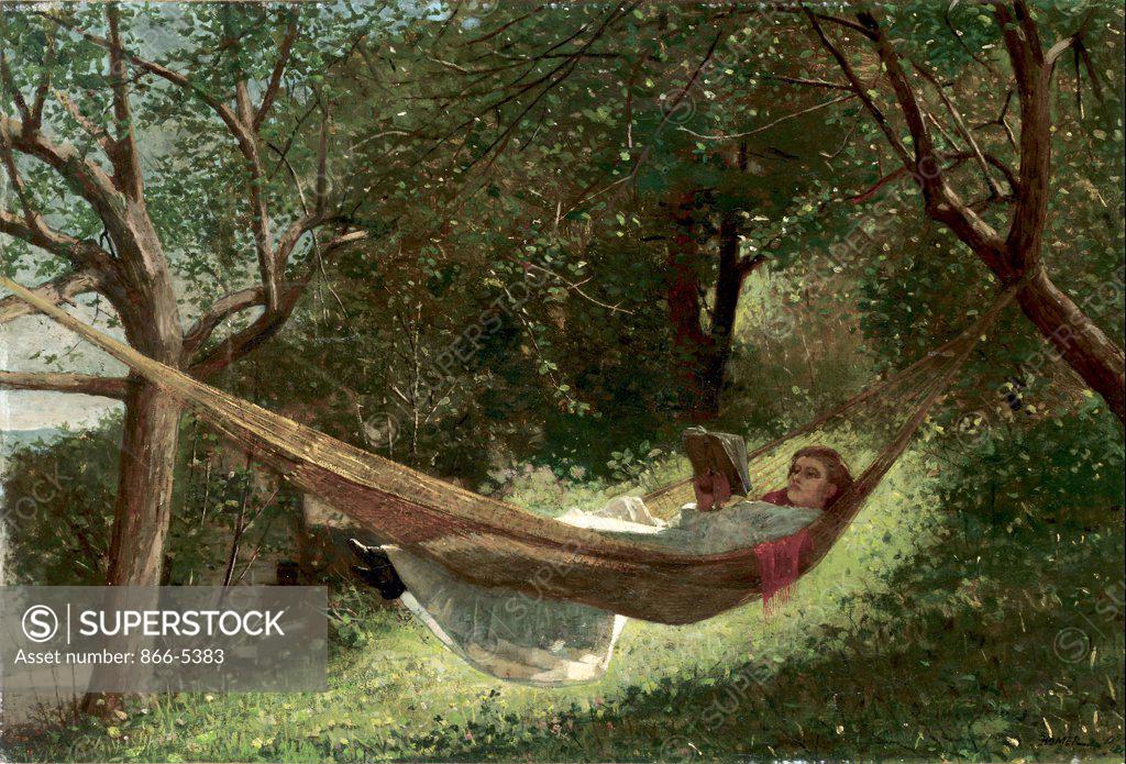 Stock Photo: 866-5383 Girl in the Hammock 1873 Winslow Homer (1836-1910 American) Oil on canvas