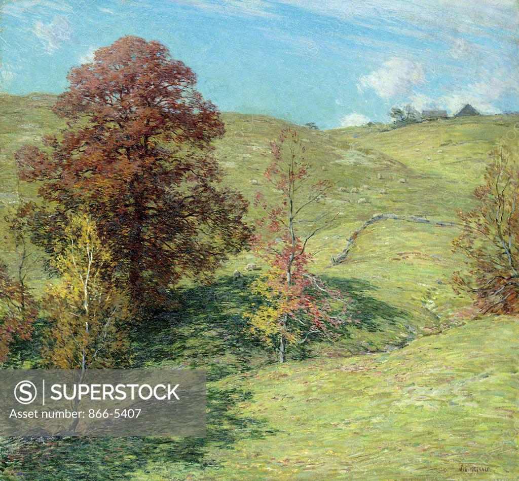Stock Photo: 866-5407 The Red Oak (No. 2) 1911 Willard LeRoy Metcalf (1858-1925 American) Oil on canvas