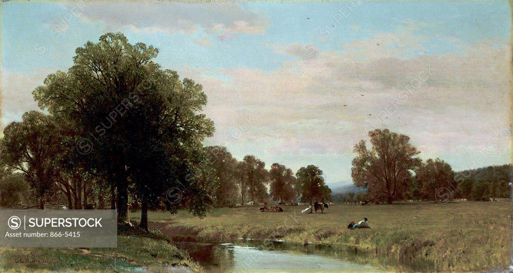 Stock Photo: 866-5415 Trees and Meadows of Berkshire 1871 George Henry Smillie (1840-1921 American) Oil on canvas