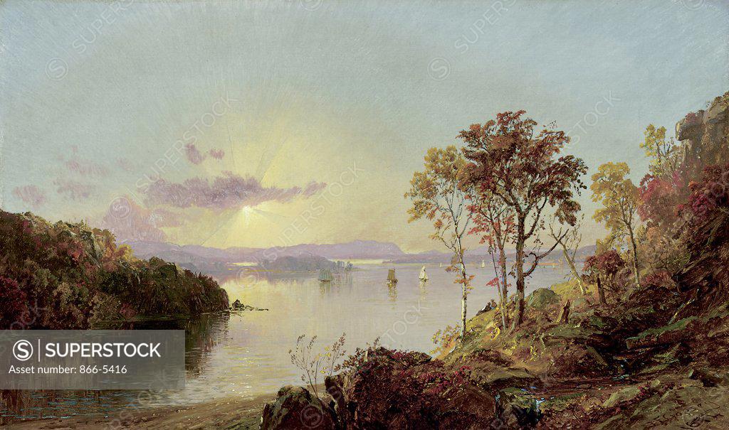 Stock Photo: 866-5416 Figures on the Hudson River 1874 Jasper Francis Cropsey (1823-1900 American) Oil on canvas