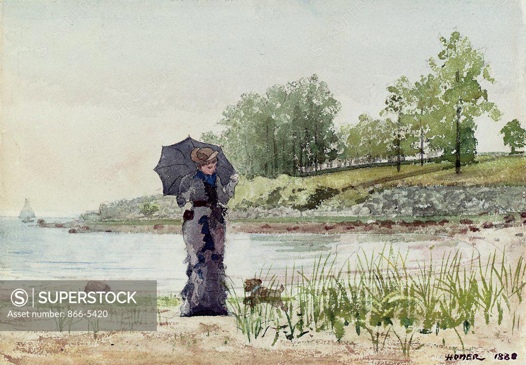 Stock Photo: 866-5420 Young Woman (1880) Winslow Homer (1836-1910 American) Watcol,pencil,gouach