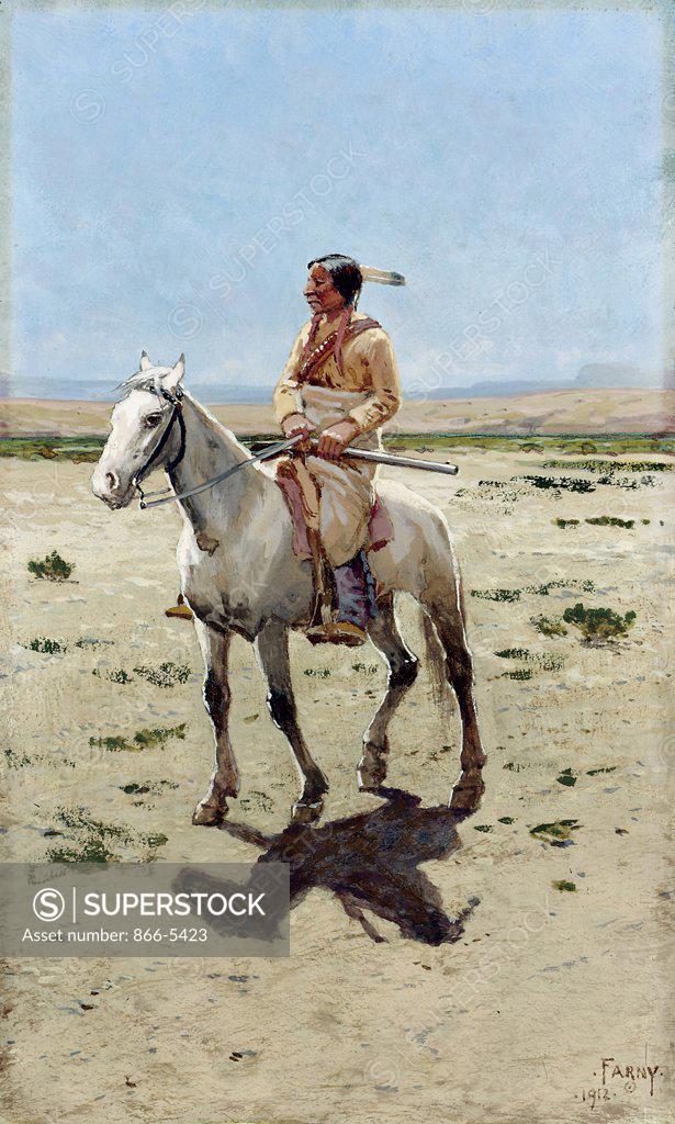 Stock Photo: 866-5423 Cheyenne Scout Henry François Farny (1847-1916 American) Watcol, gouach paper