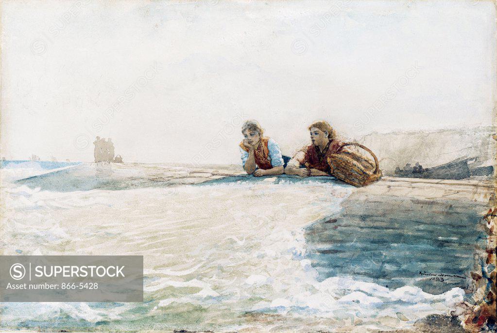 Stock Photo: 866-5428 The Breakwater 1883 Winslow Homer (1836-1910 American) Wat&pencil on paper