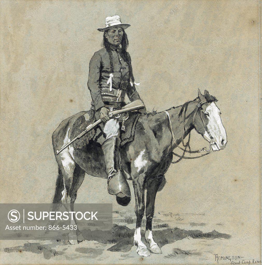 Stock Photo: 866-5433 Indian Scout at Fort Reno ca. 1888 Frederic Remington (1861-1909 American) Gouache and ink