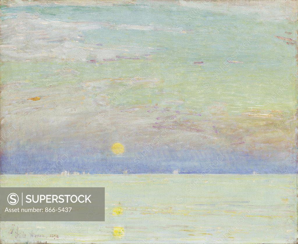 Stock Photo: 866-5437 Moonrise at Sunset, Cape Ann 1892 Frederick Childe Hassam (1859-1935 American) Oil on canvas