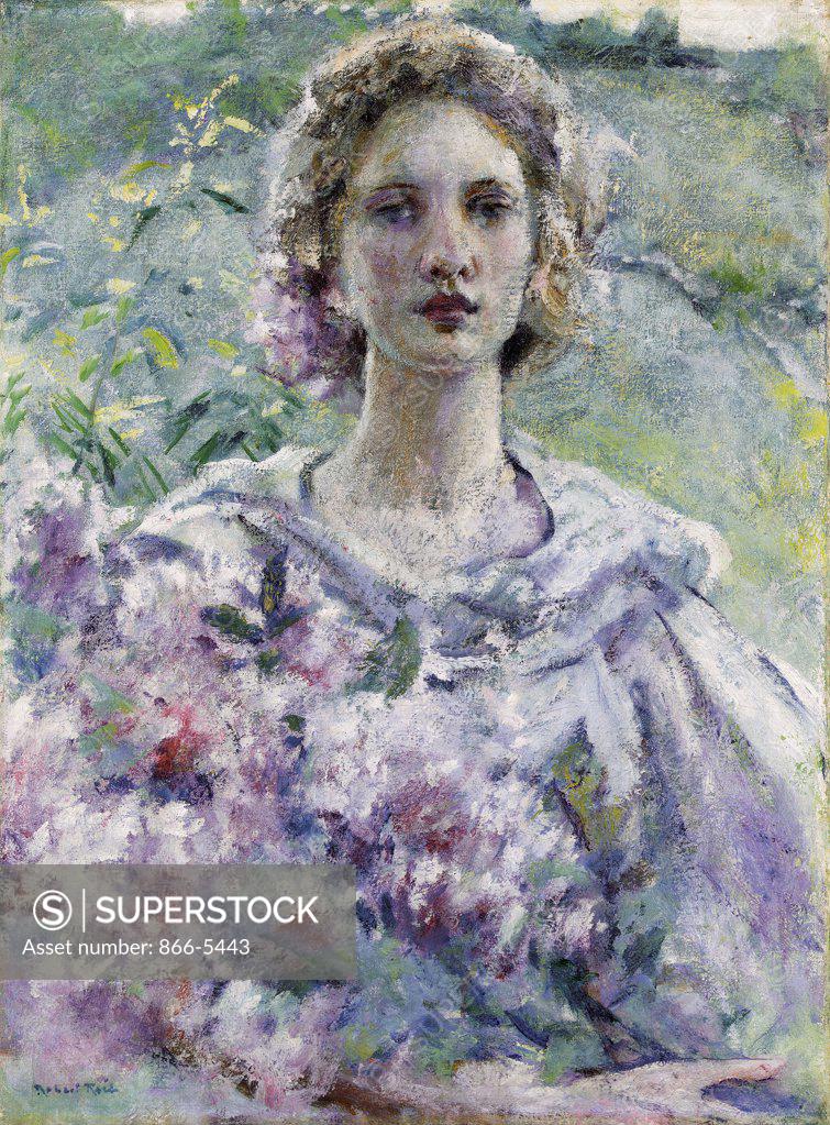 Stock Photo: 866-5443 Girl with Flowers Robert Reid (1862-1929 American) Oil on canvas
