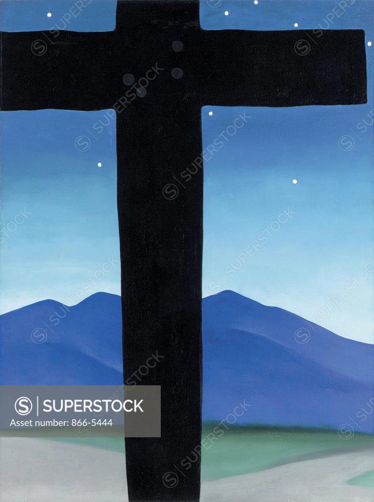 Stock Photo: 866-5444 Black Cross With Stars And Blue Georgia O`Keeffe (1887-1986 American) Oil on canvas