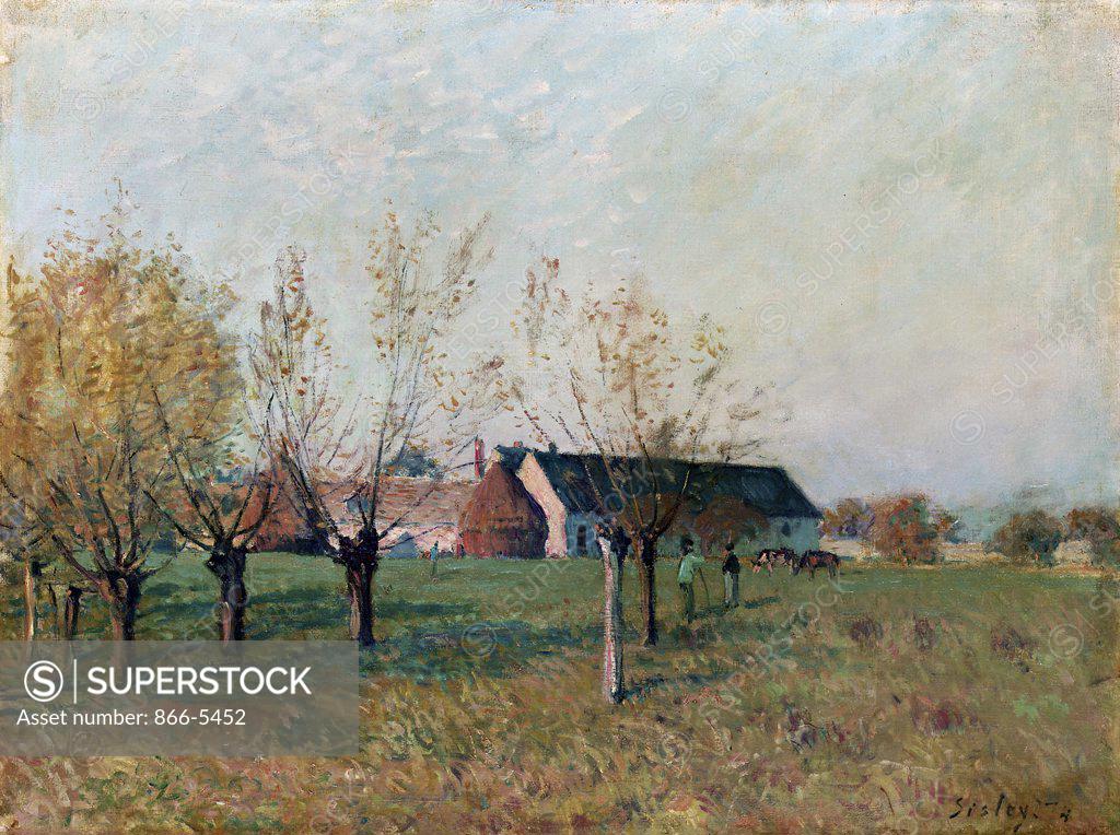 Stock Photo: 866-5452 La Ferme du Trou d'Enfer, Matinee d'Automne, 1874 Alfred Sisley (1839-1899 French) Oil on canvas