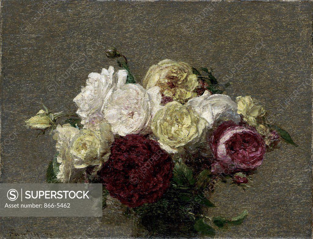 Stock Photo: 866-5462 Bouquet De Roses 1879 Henri Fantin-Latour (1836-1904 French) Oil on canvas