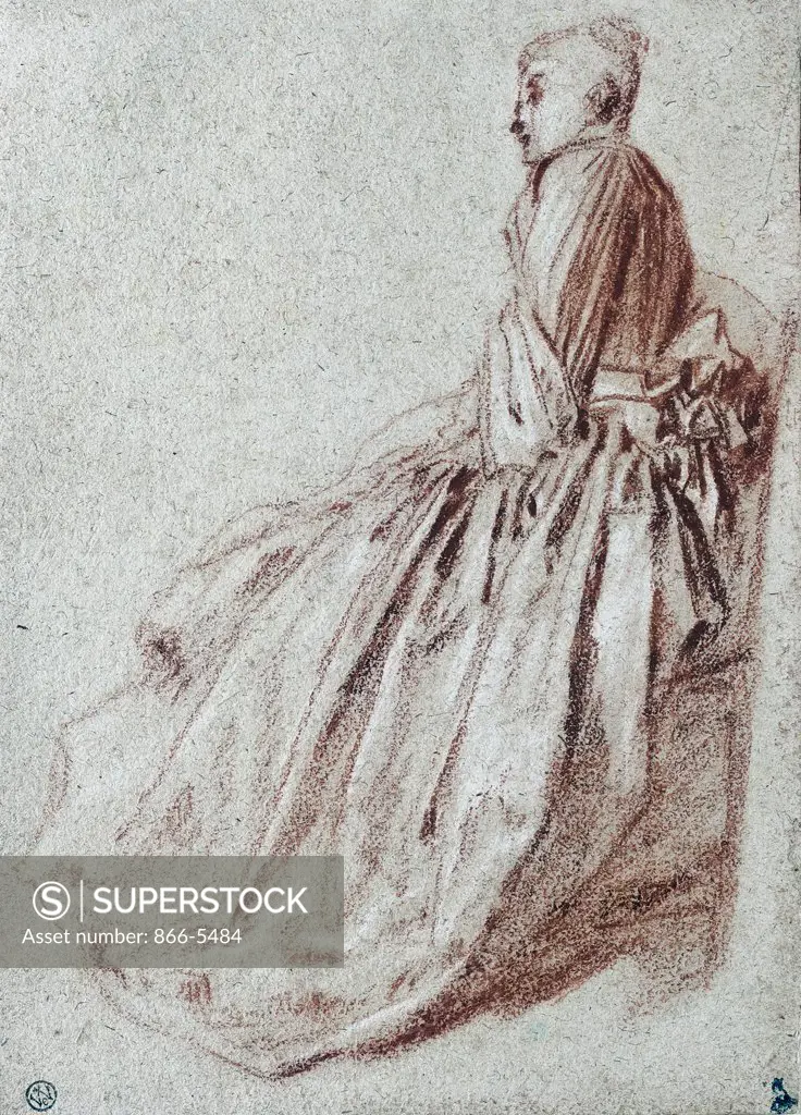 A Woman In A Long Dress, Seated In Profile To The Left Jean-Antoine Watteau (1684-1721 French) Chalk