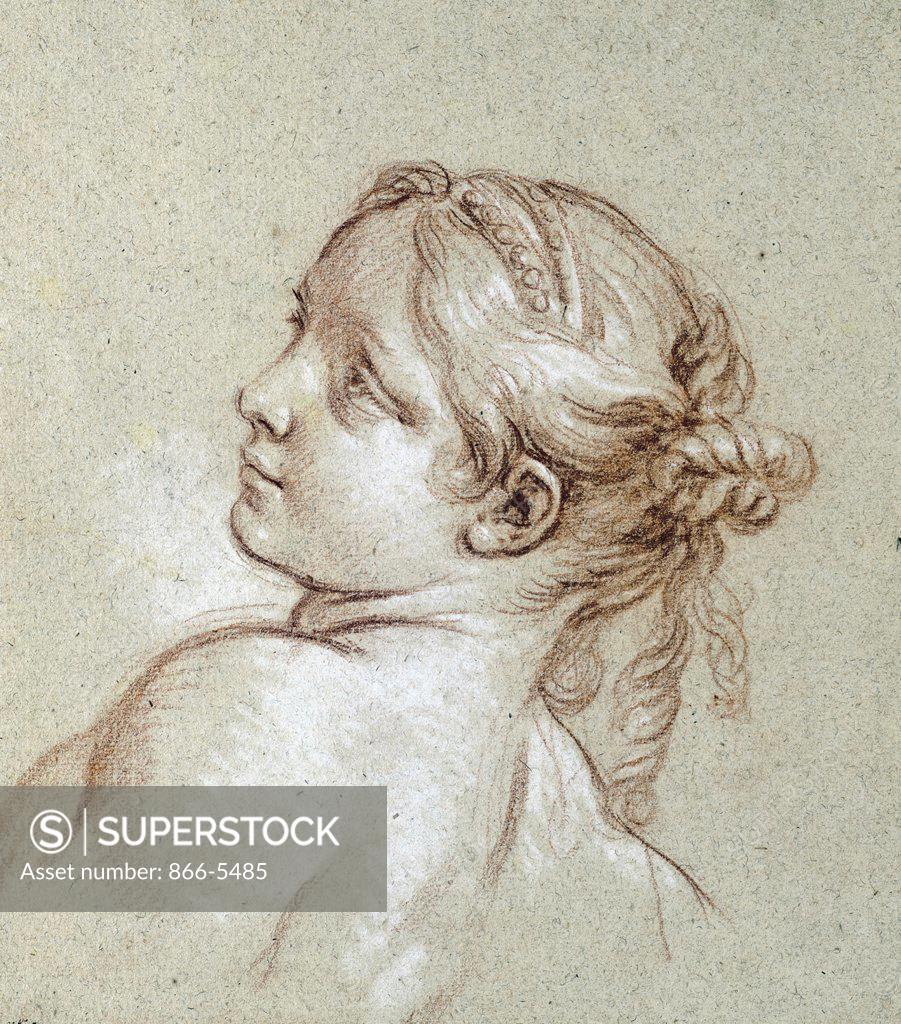Stock Photo: 866-5485 A Girl, Bust-Length, Her Head Tilted To The Left Francois Boucher (1703-1770 French) Chalk