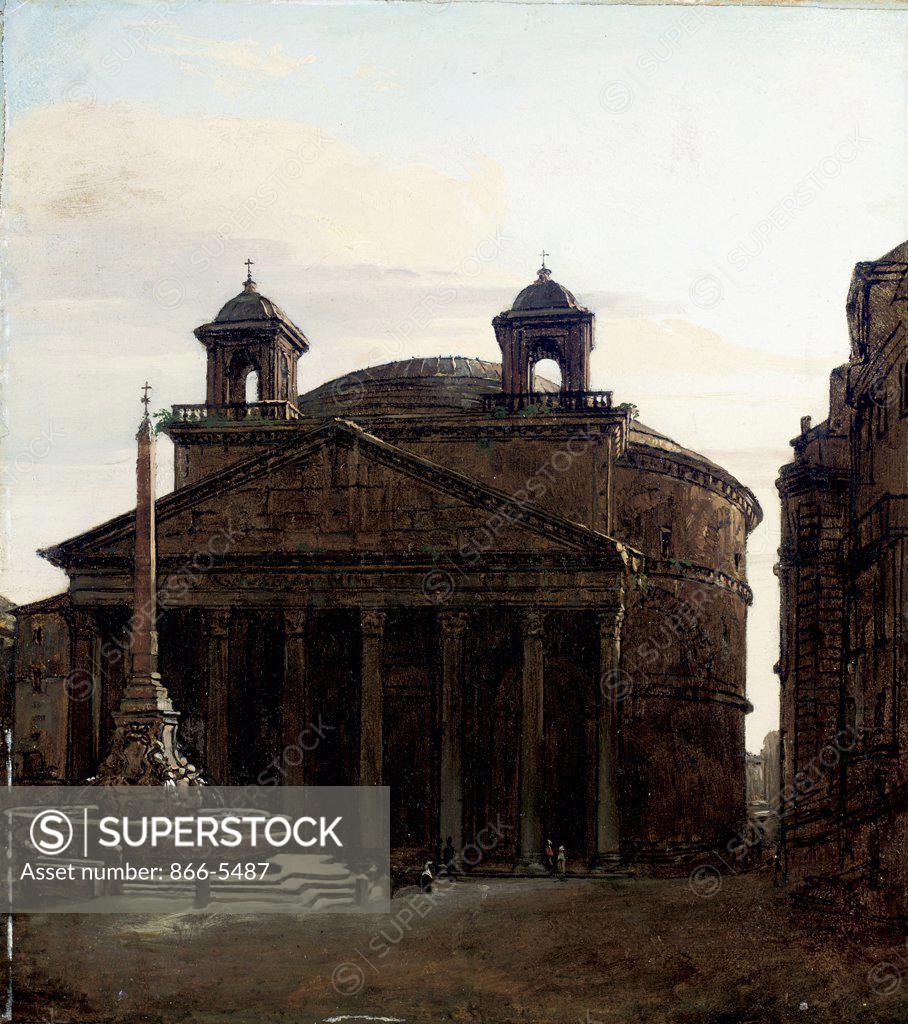 Stock Photo: 866-5487 View of the Pantheon, Rome ca. 1820 German School Oil on paper