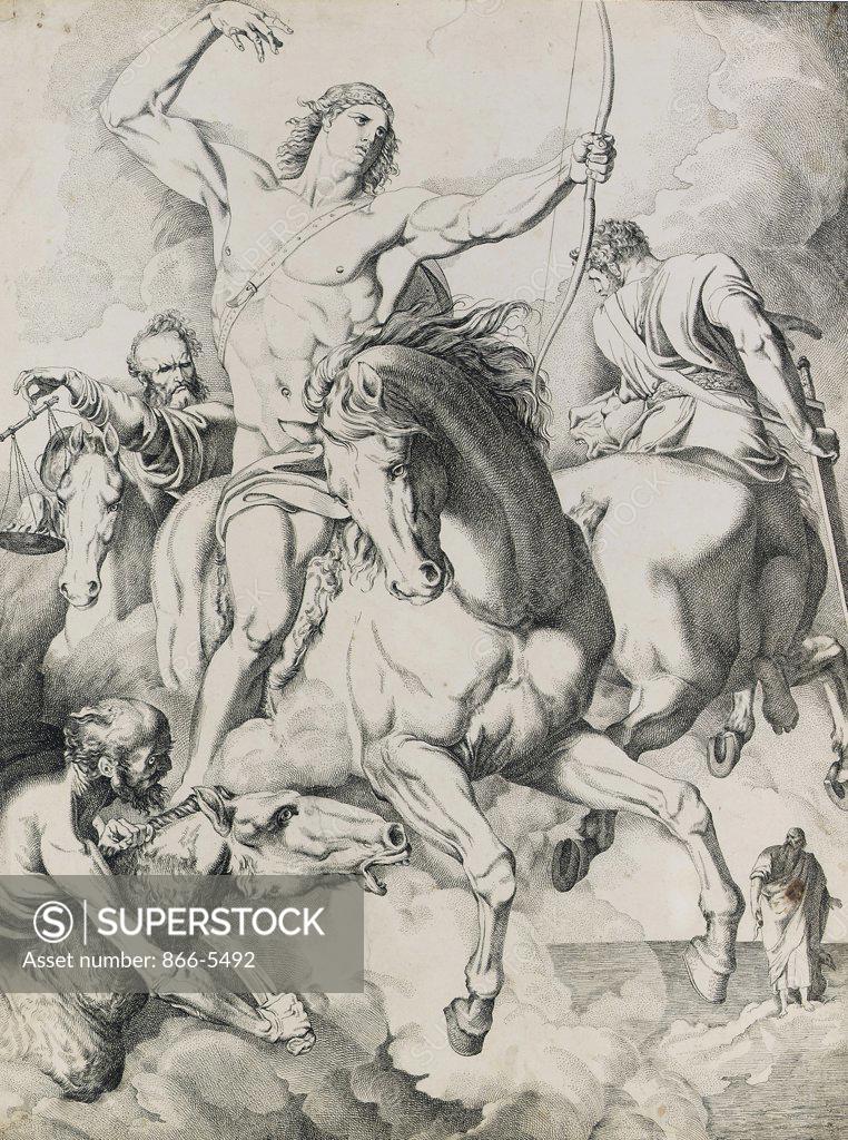 Stock Photo: 866-5492 The Four Horsemen of the Apocolypse (Revelation 6:1-8) Luigi I Sabatelli (1772-1850 Italian) Chalk & ink