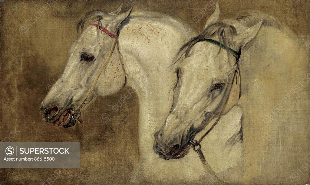 Stock Photo: 866-5500 Two Arab Horses' Heads John Frederick Lewis (1805-1876 British) Oil on canvas