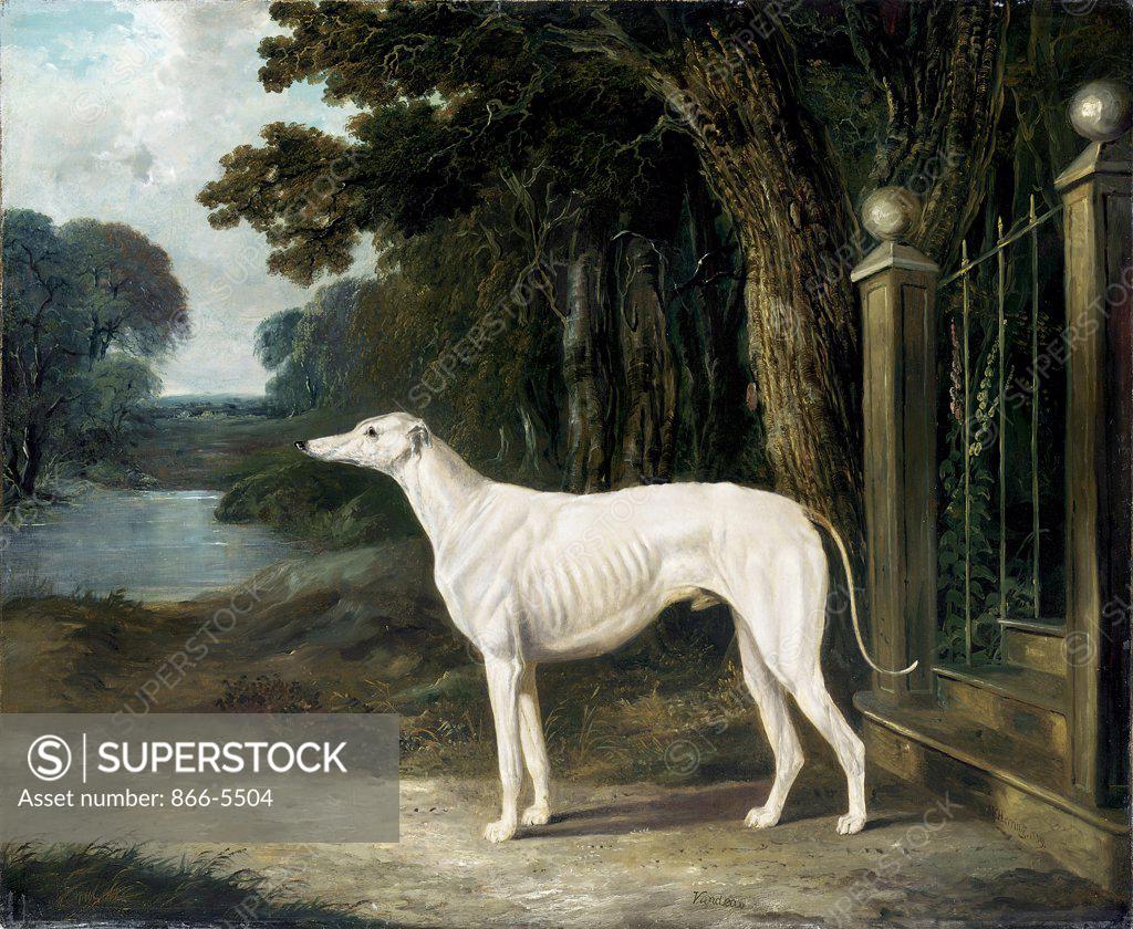 Stock Photo: 866-5504 Vandeau, A Greyhound Outside The Steps Of A Country House 1839 John Frederick Herring Sr (1795-1865 British) Oil on canvas