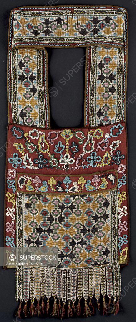 Stock Photo: 866-5509 A Potawatomi Beaded Cloth Bandoleer Bag Native American Art Beads on cloth
