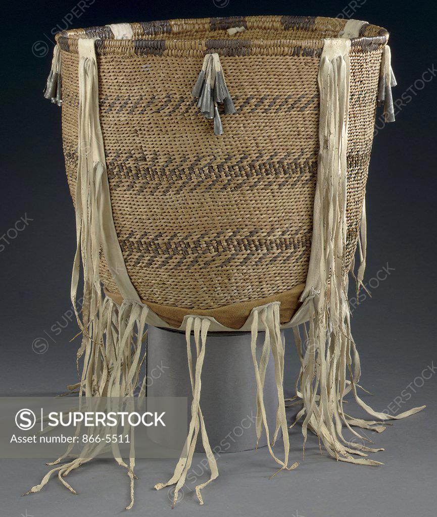 Stock Photo: 866-5511 A Western Apache Twined Burden Basket Native American Art 