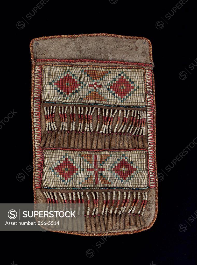 Stock Photo: 866-5514 A Cree Quilled Hide Pouch Native American Art 