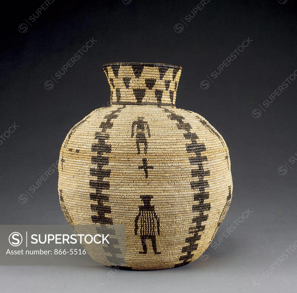 Stock Photo: 866-5516 An Apache Pictorial Coiled Storage Jar Native American Art 