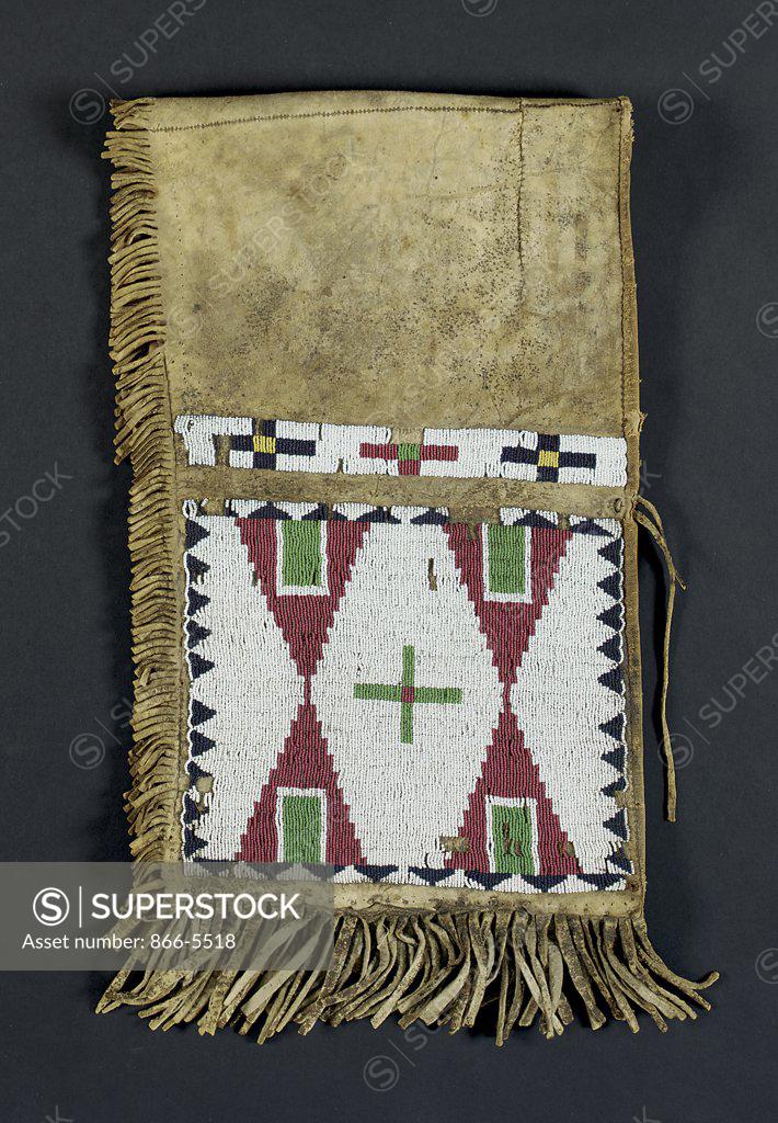 Stock Photo: 866-5518 A Plains Beaded Hide Double Saddle Bag Native American Art 